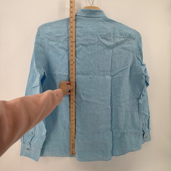 UNTUCKit Mens XX Large Tall Wrinkle Resistant Light Blue Linen Button Down Shirt - Picture 11 of 13